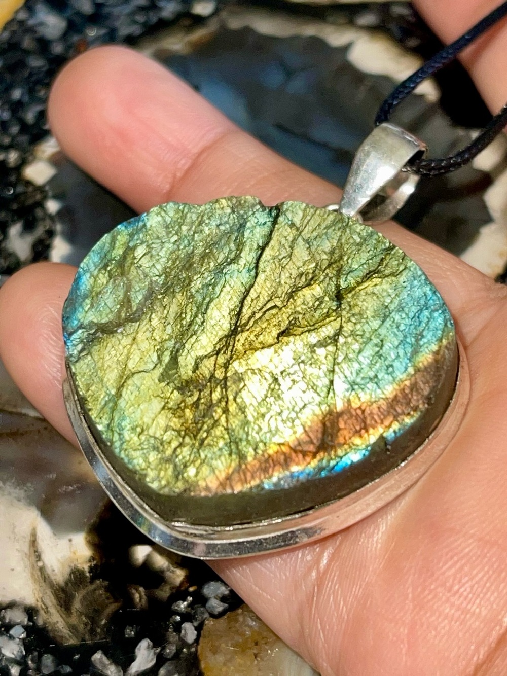 Raw Yellow Labradorite Crystal Pendant 2 1/4”